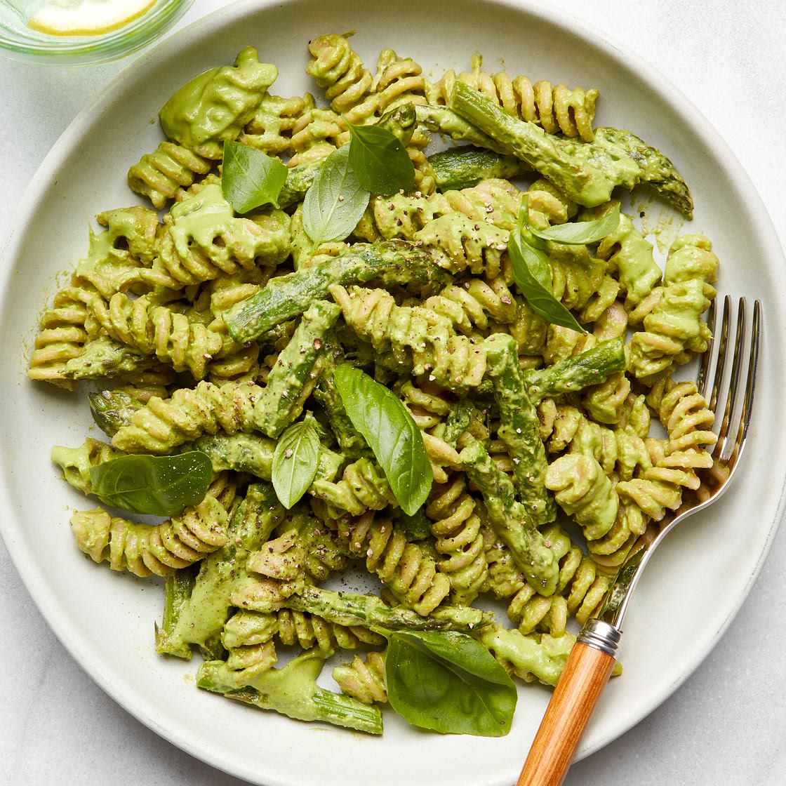 Fusilli in Creamy Vegan Asparagus Pesto