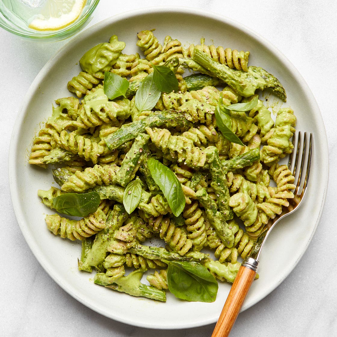 Fusilli in Creamy Vegan Asparagus Pesto
