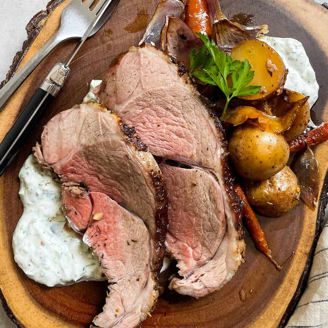 Rosemary Garlic Roast Leg of Lamb with Tzaziki