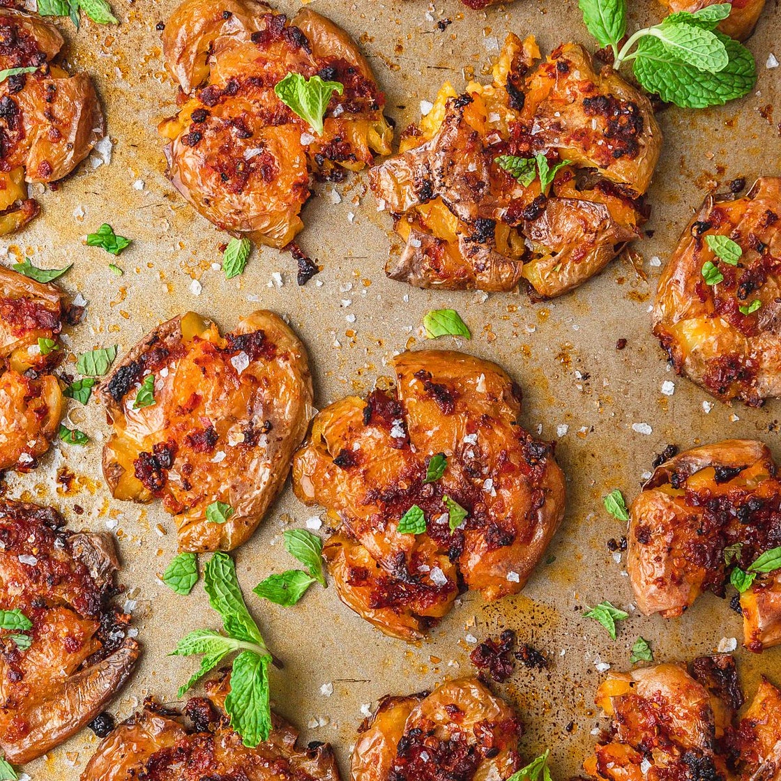 Smashed Harissa Potatoes