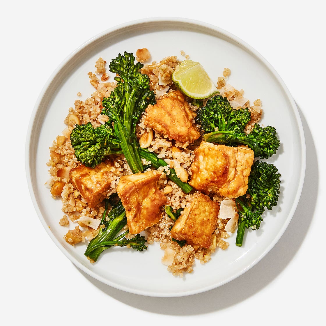 Crispy Tofu with Coconut Quinoa and Broccolini