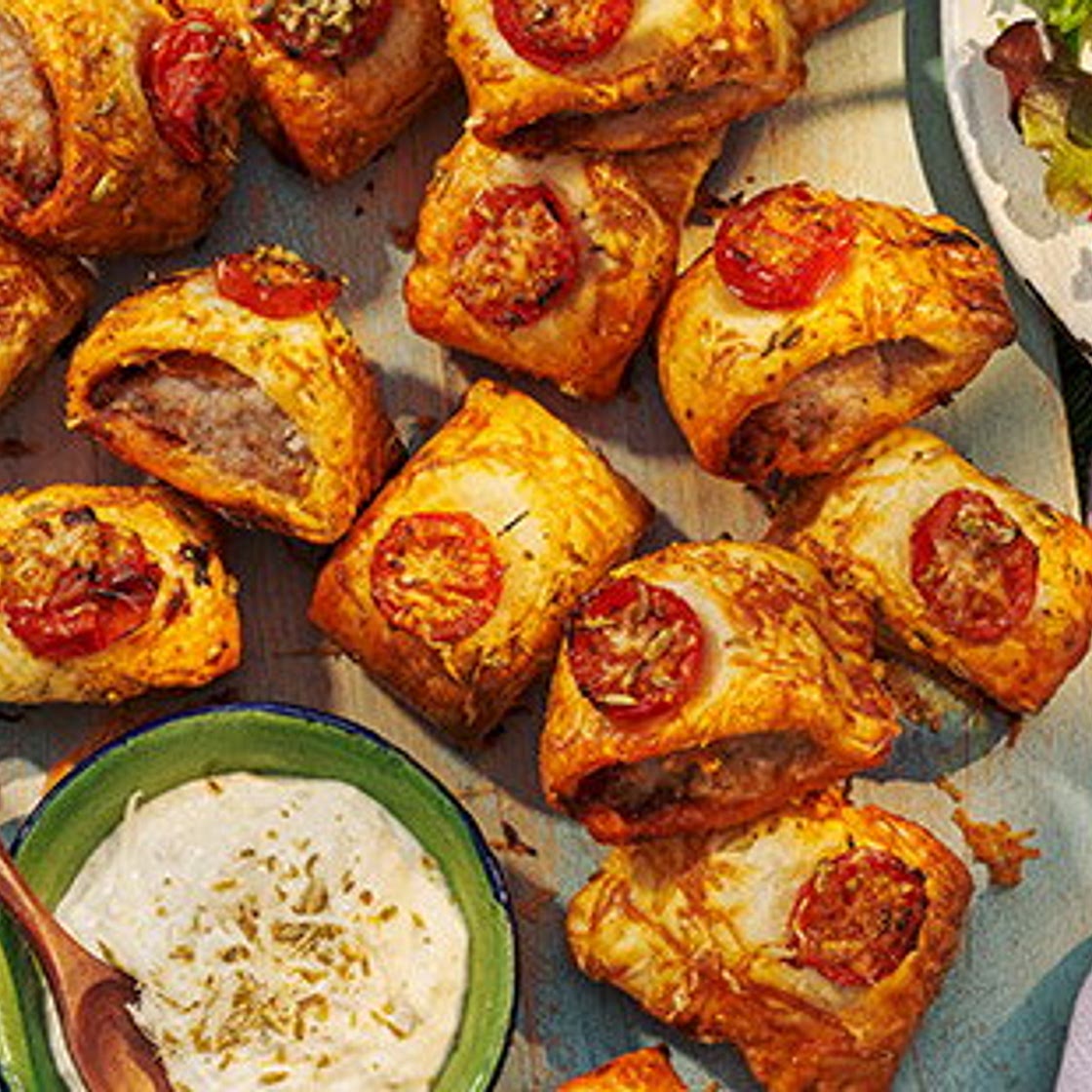 Cheesy 'nduja and tomato sausage rolls
