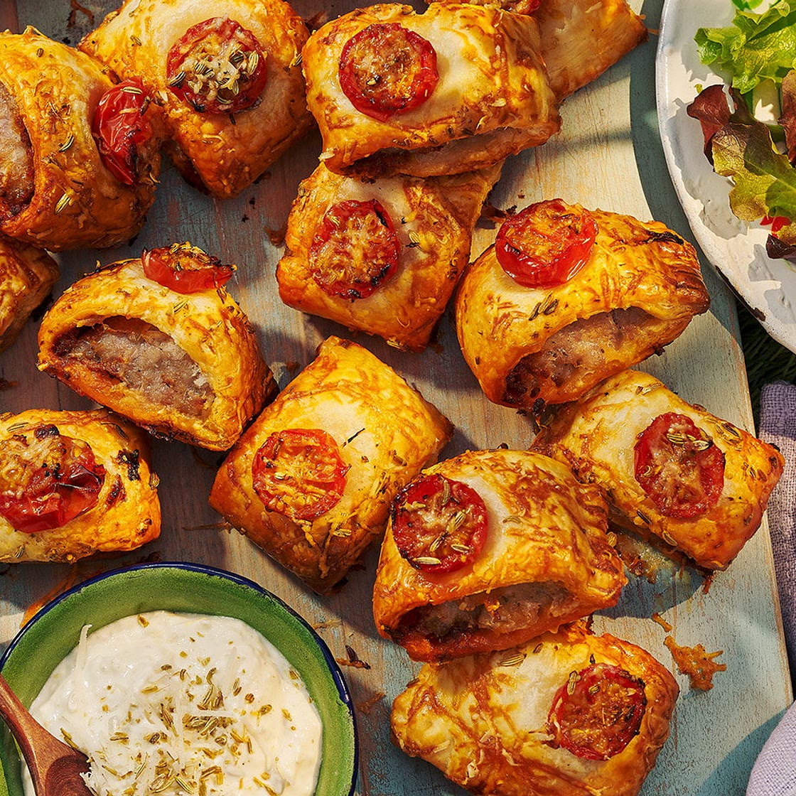 Cheesy 'nduja and tomato sausage rolls