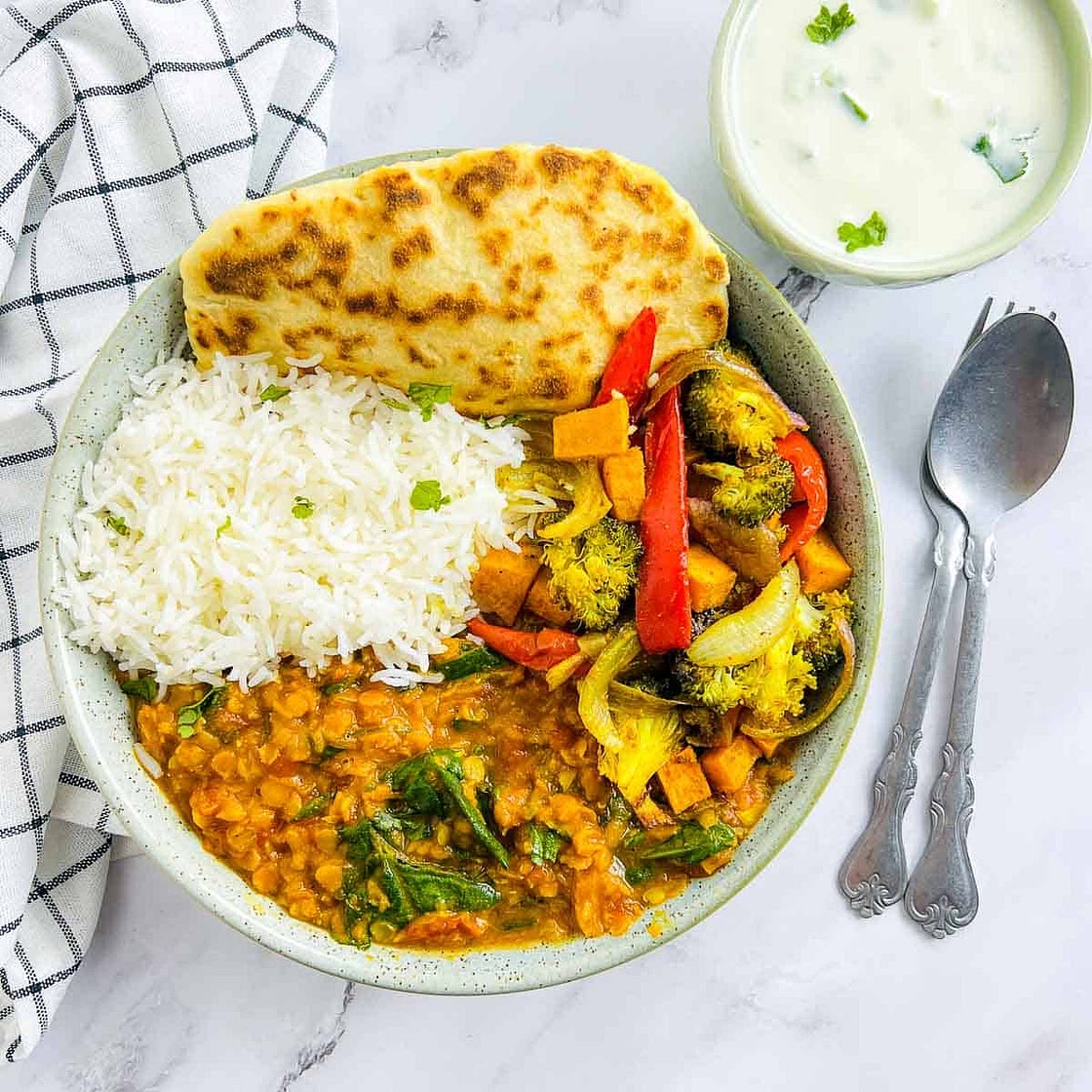 Red Lentil Dal Buddha Bowl with 2-Ingredient Naan