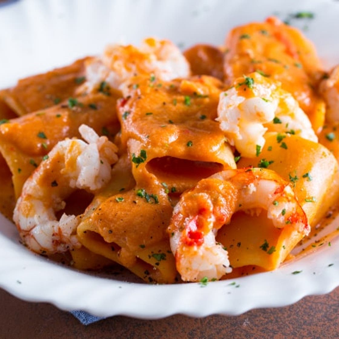 Paccheri alla crema di scampi e gamberi