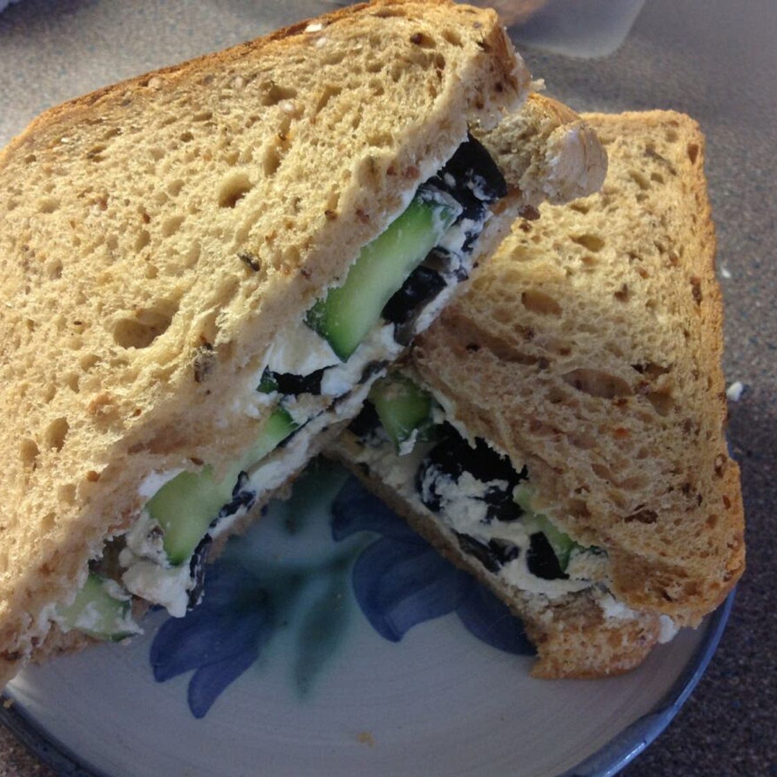 Olive, Soft Cheese and Cucumber Sandwich