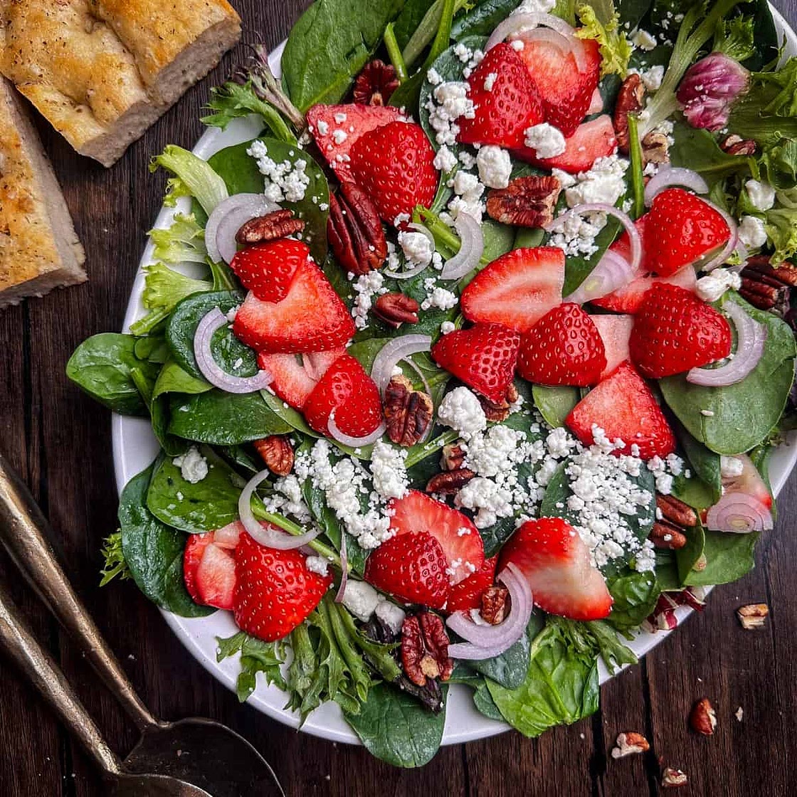 Strawberry Goat Cheese Salad with Candied Pecans