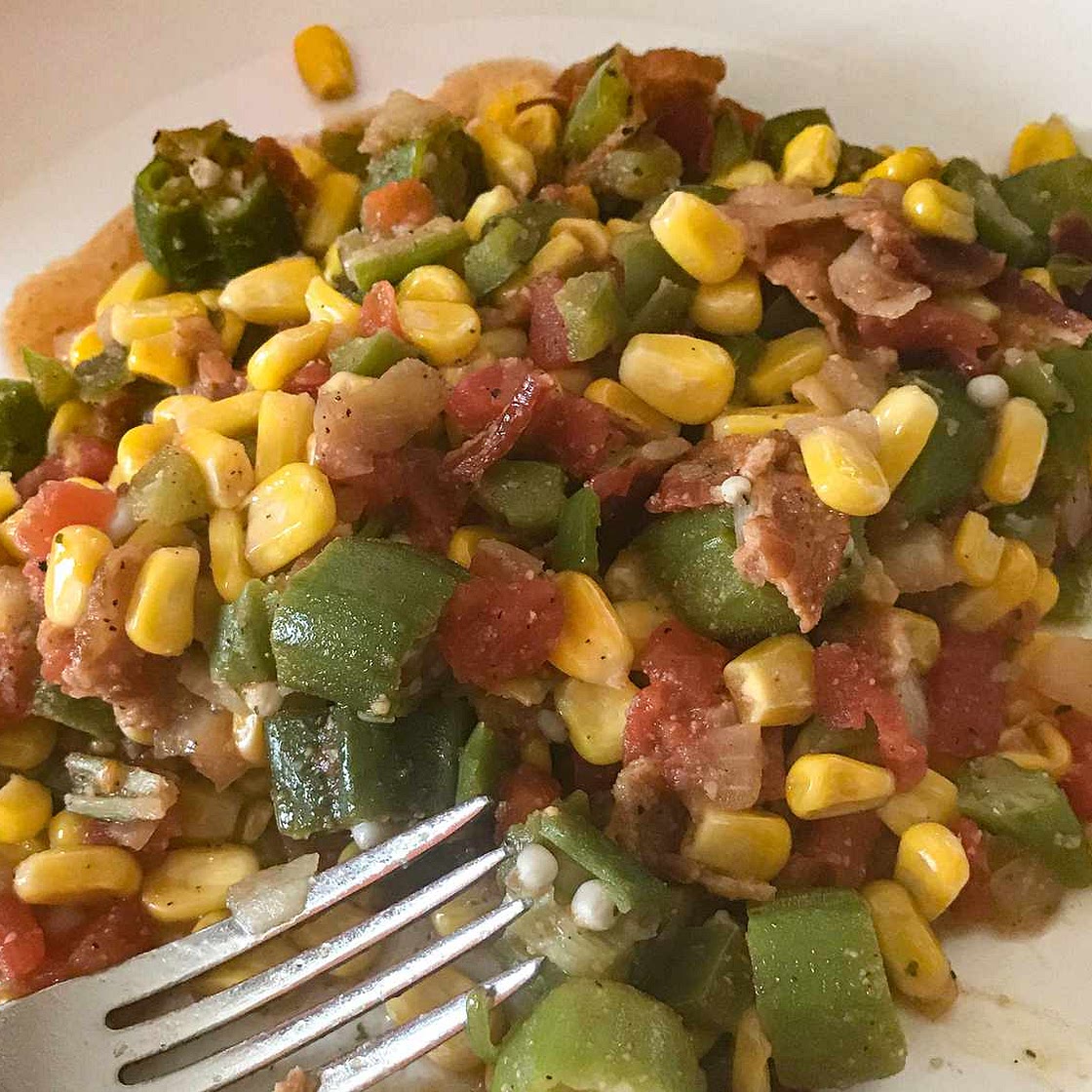 Okra, Corn and Tomatoes