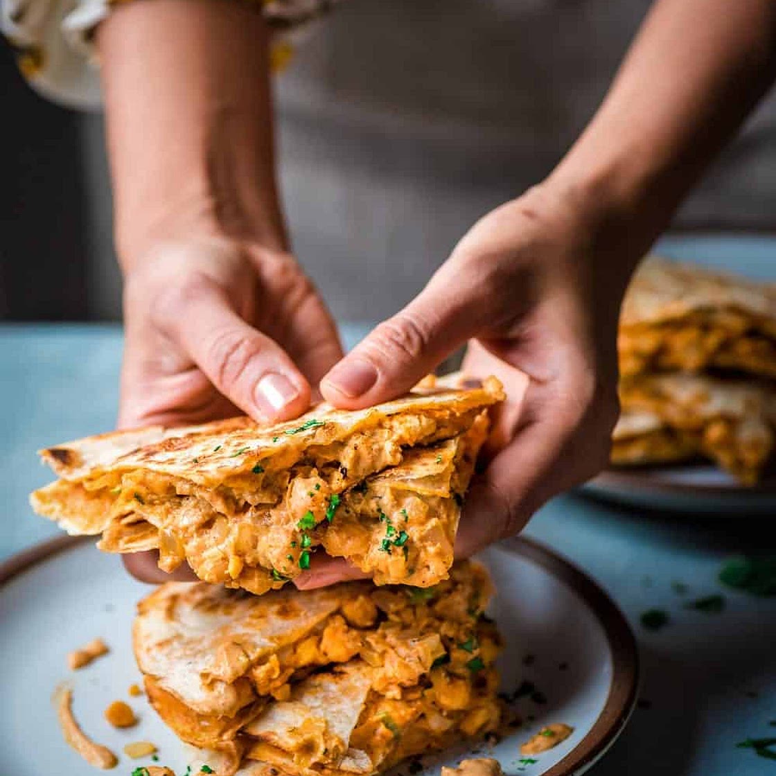 Vegan Buffalo Chickpea Queasadillas