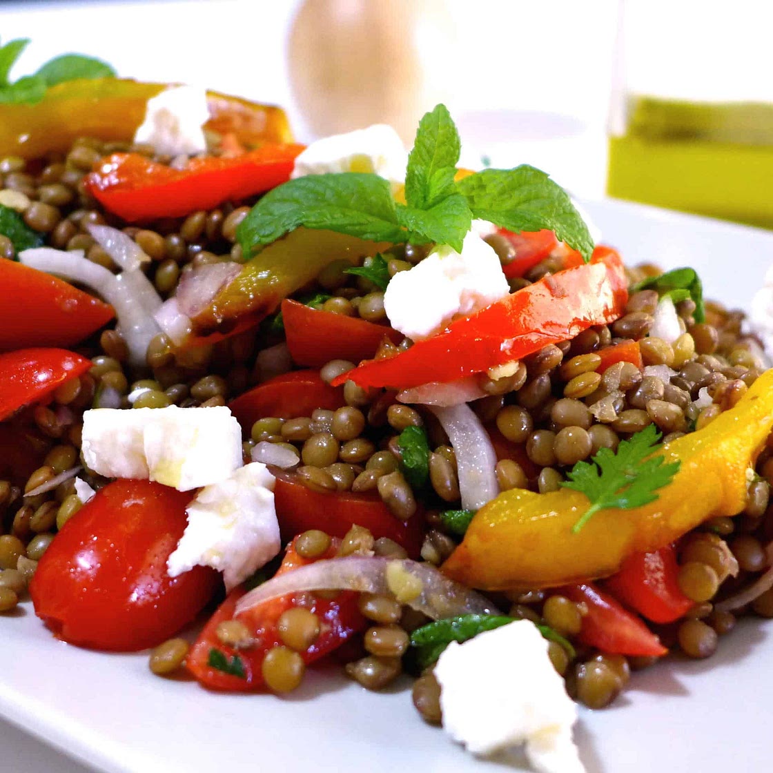 Delicious Greek Lentil Salad Recipe with Feta cheese (Fakes Salata)