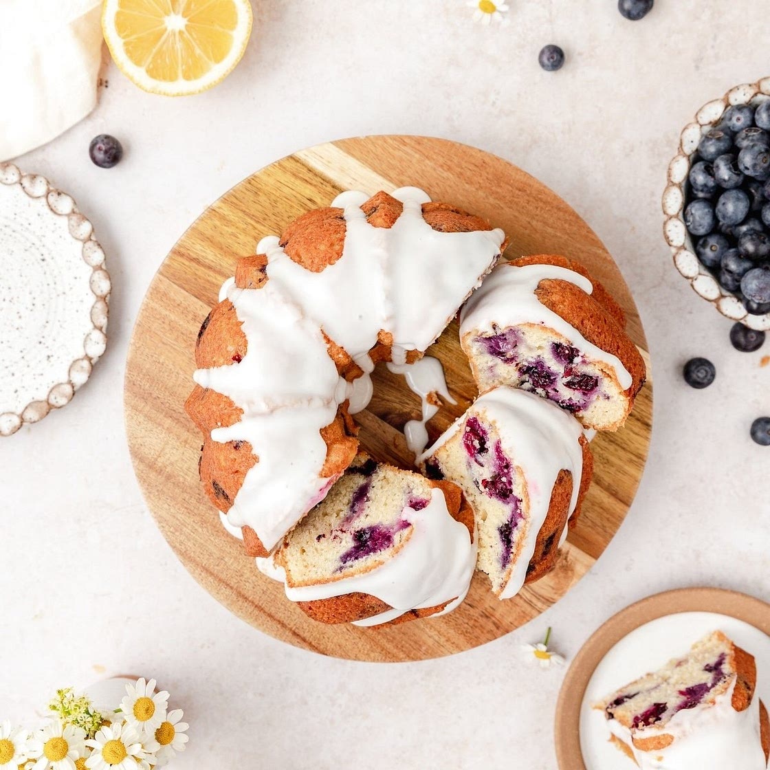 Blueberry Sour Cream Bundt Cake with Lemon Glaze