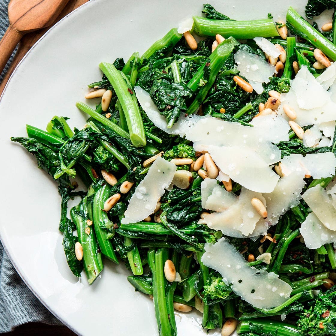 Spicy Broccoli Rabe with Parmesan and Pine Nuts