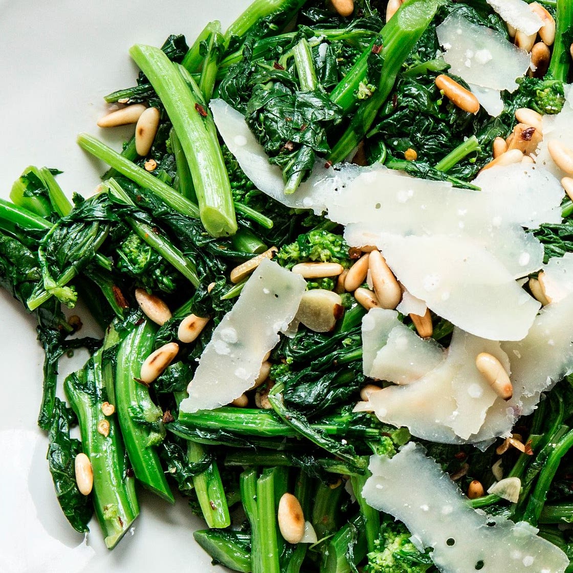 Spicy Broccoli Rabe with Parmesan and Pine Nuts