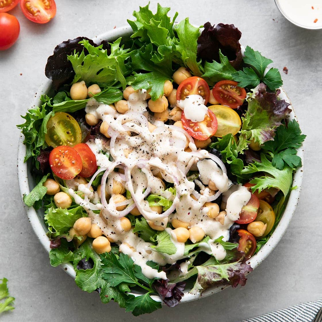 GREEN SALAD + LEMON TAHINI DRESSING