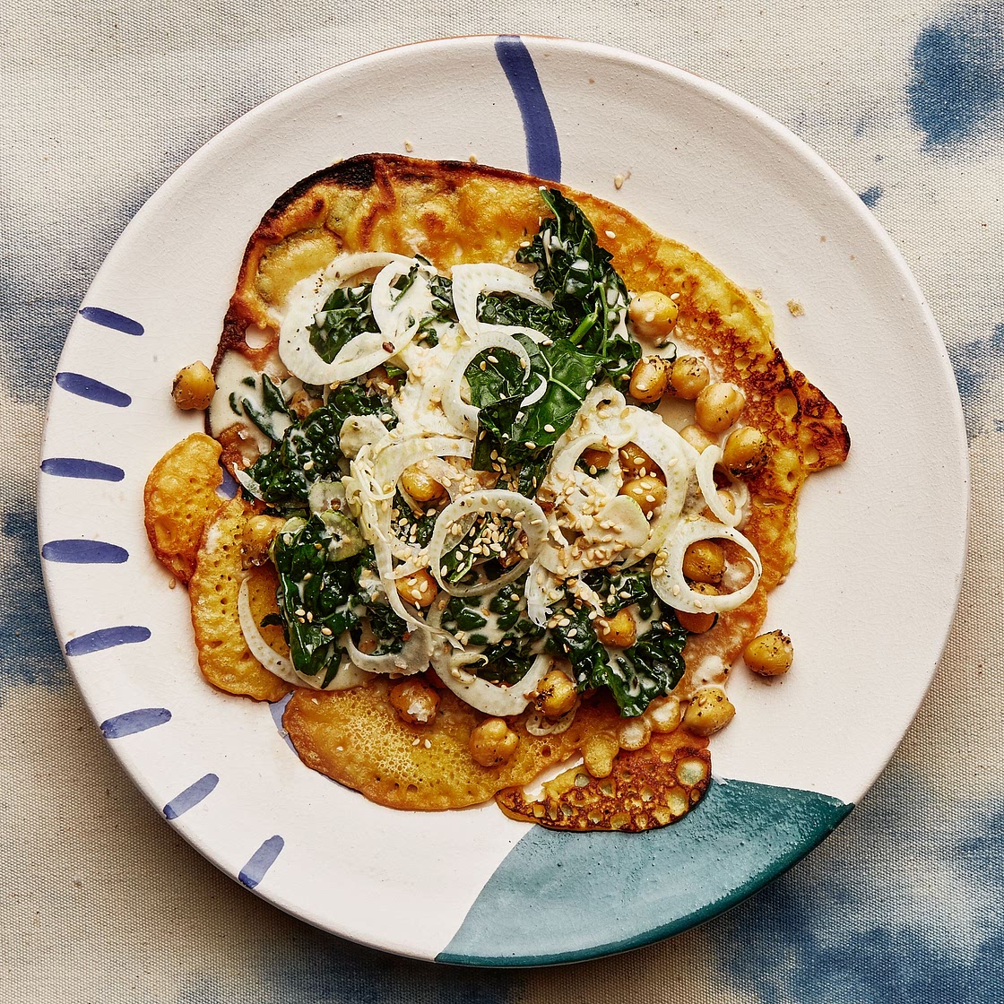 Chickpea Pancakes With Kale and Fennel