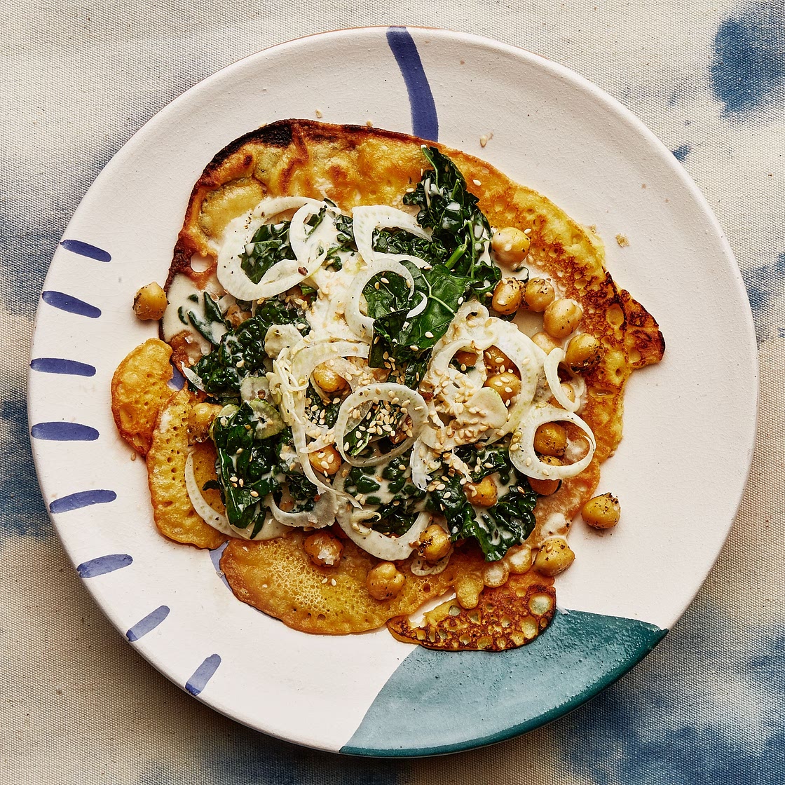 Chickpea Pancakes With Kale and Fennel