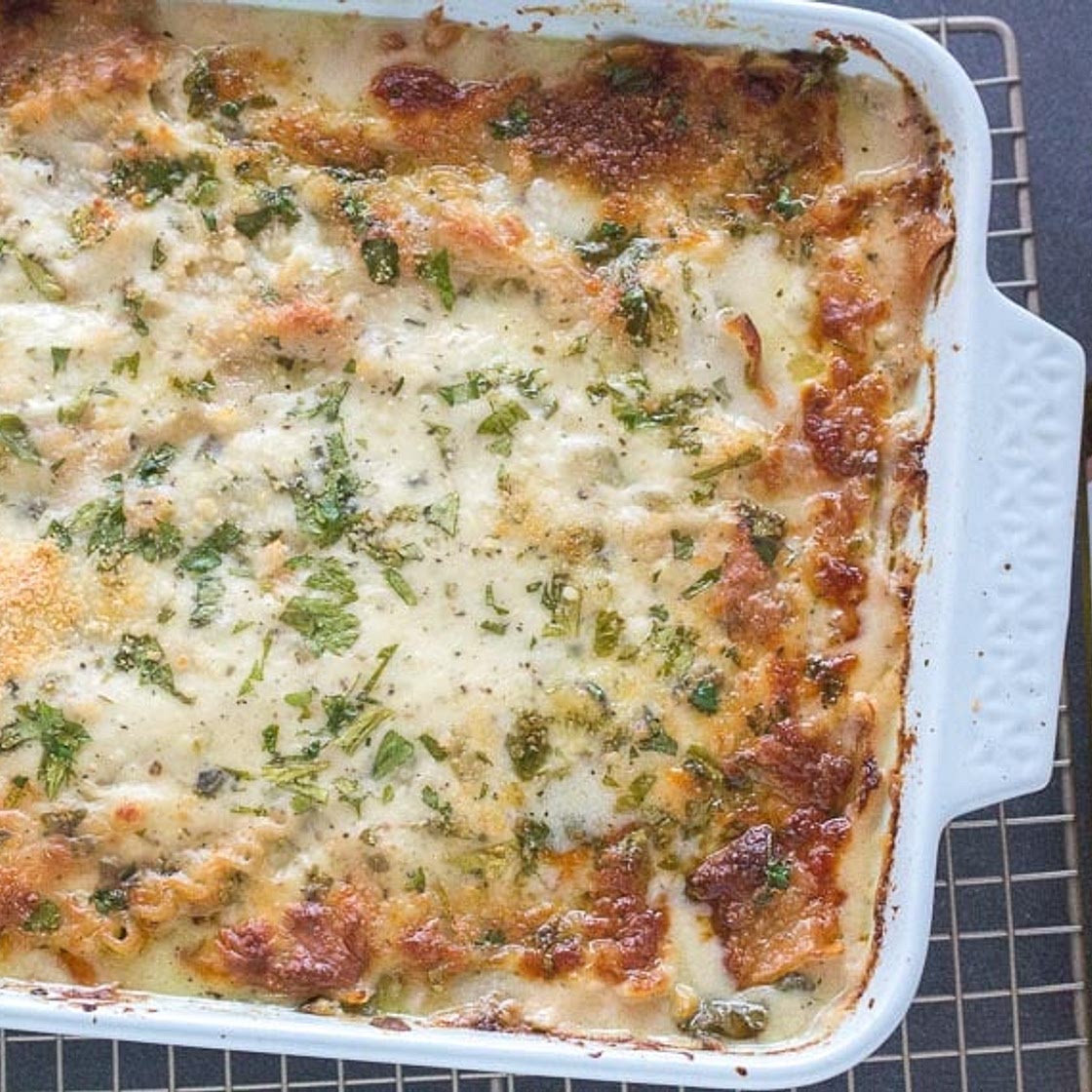 Chicken & Spinach Lasagna Bake with Four Cheeses