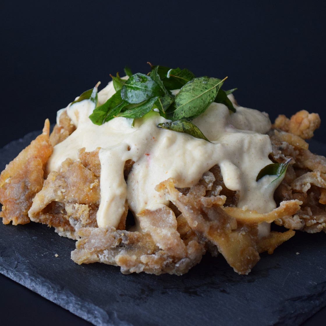 FRIED MAITAKE WITH MALAYSIAN BUTTER SAUCE