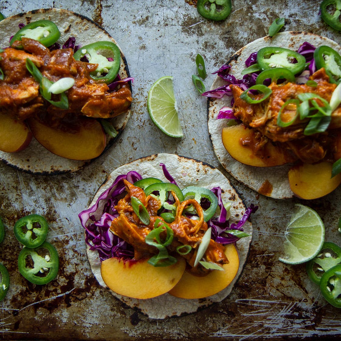 Peach Chipotle Chicken Tacos - Heather Christo