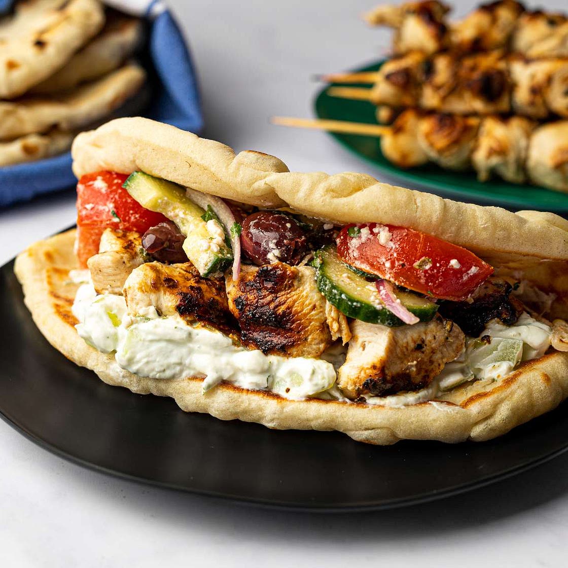 Chicken Souvlaki With Tzatziki Sauce and Greek Salad Recipe