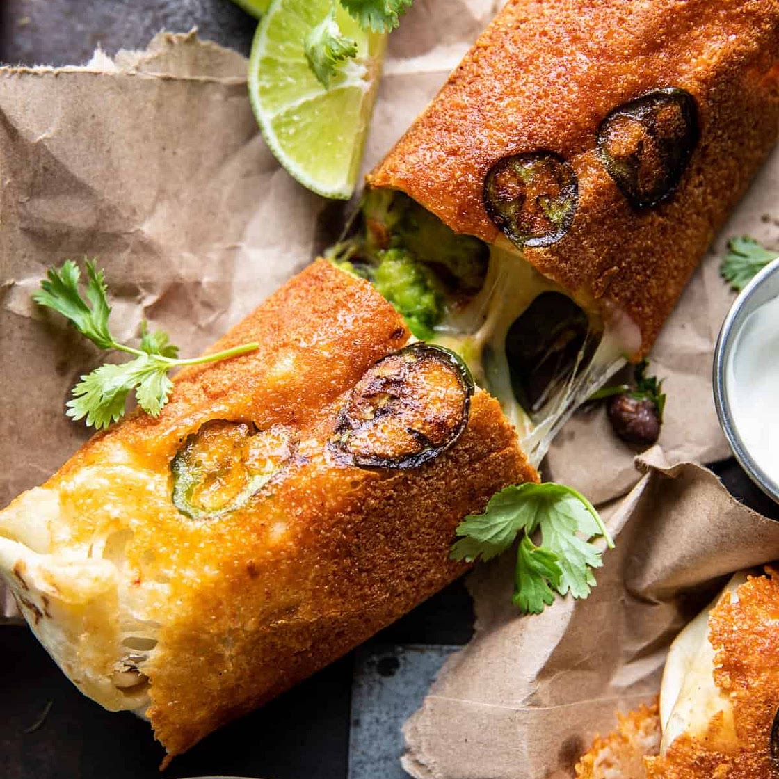 Crispy Cheese Poblano Avocado Burrito