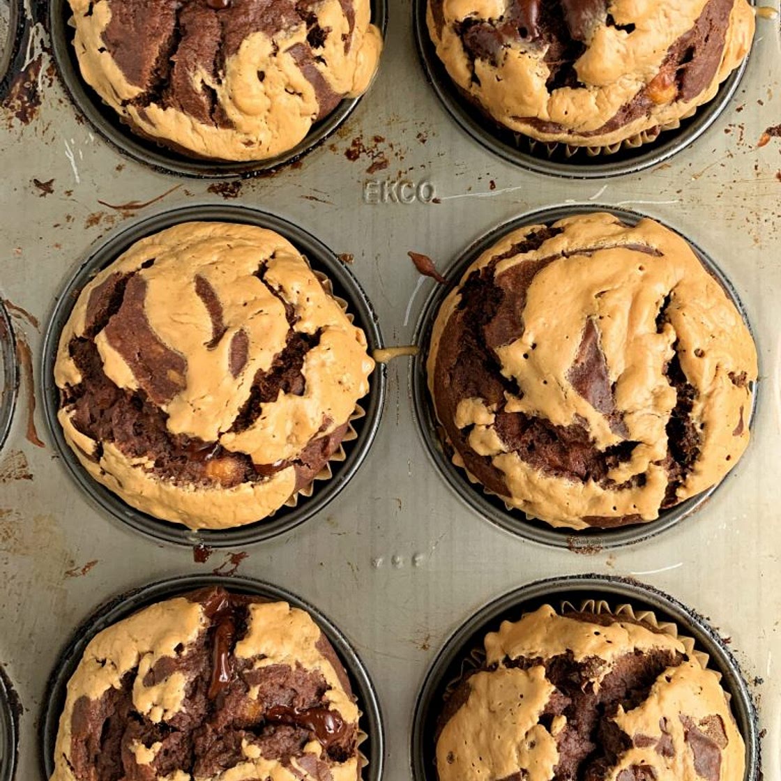 Healthy Chocolate Peanut Butter Banana Muffins