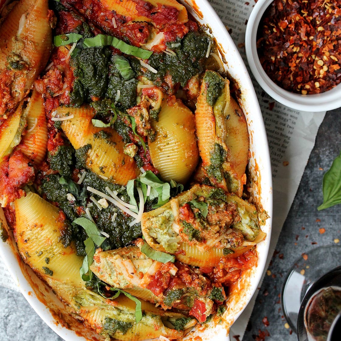 Cheesy Vegan Pesto Stuffed Shells