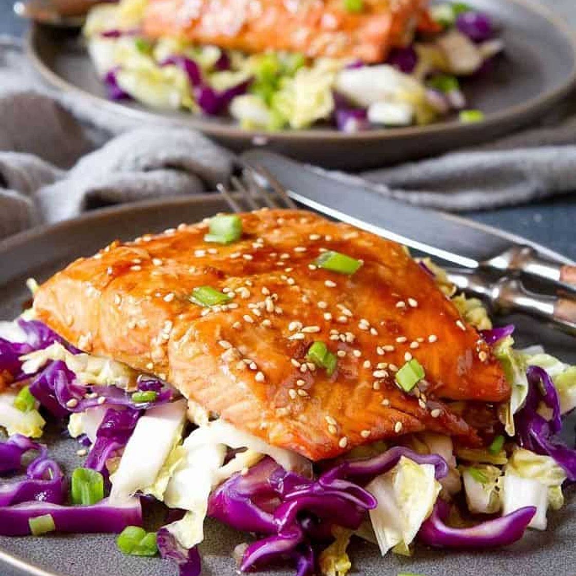 Baked Teriyaki Salmon with Cabbage