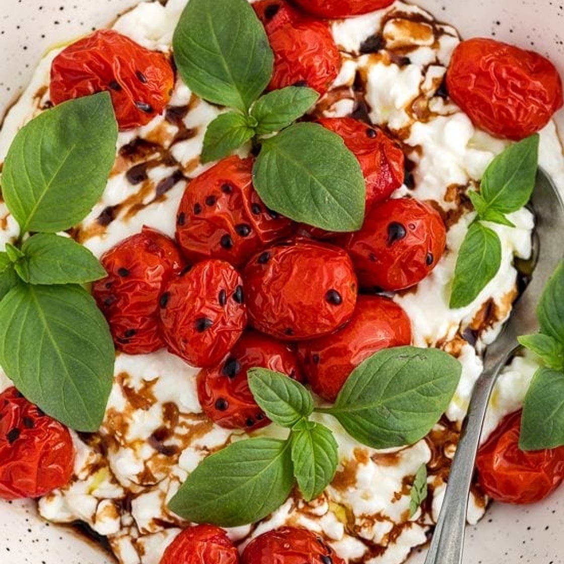 Burst Tomato Cottage Cheese Caprese Bowl
