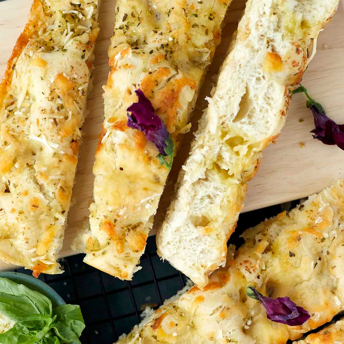 No Knead Cheesy Focaccia Bread