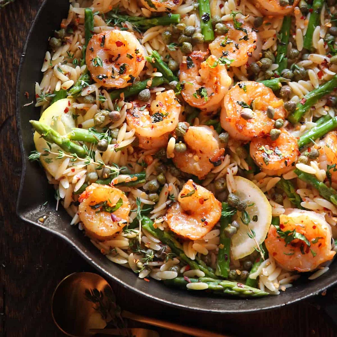 Lemon Shrimp Orzo with Asparagus