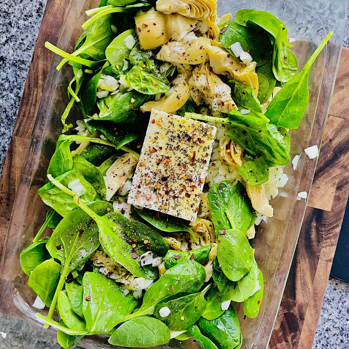 CHEESY SPINACH ARTICHOKE BAKED FETA PASTA