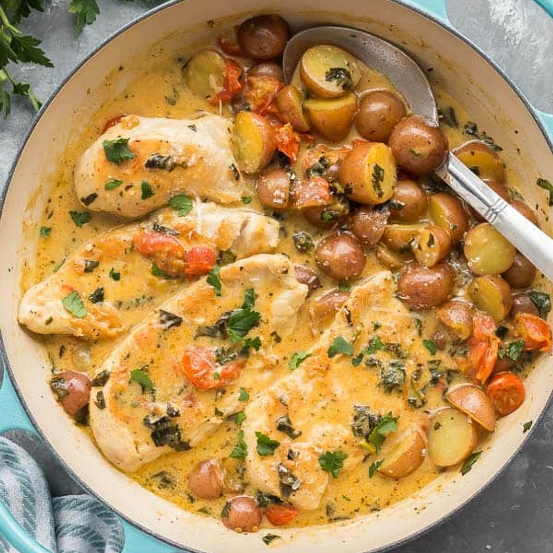 One Pan Tuscan Chicken and Potato Skillet