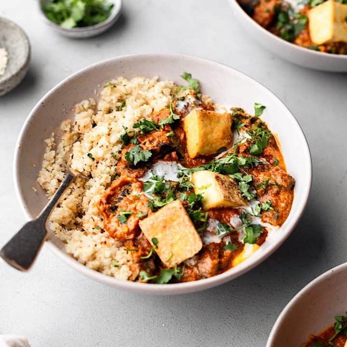 Mushroom and Tofu Tikka Masala with Cauliflower Rice
