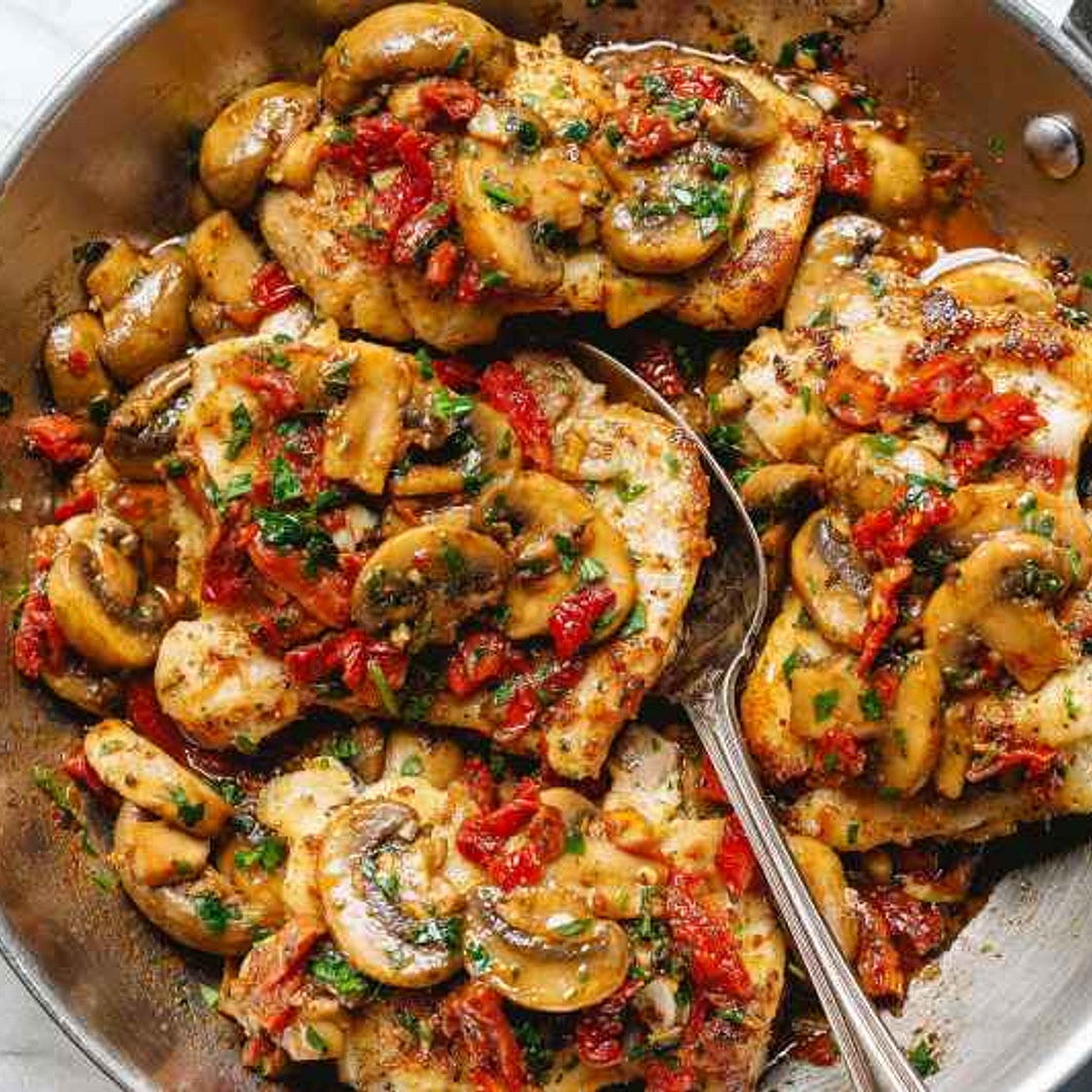 Garlic Mushroom Chicken Thighs with Sun-Dried Tomatoes