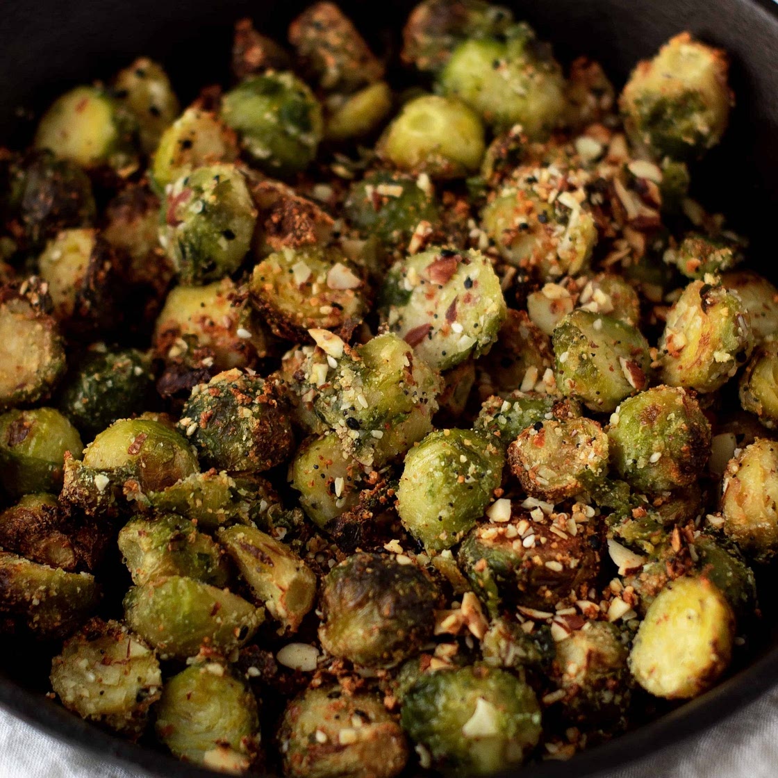 AIR FRYER CRISPY KETO PARMESAN BRUSSEL SPROUTS