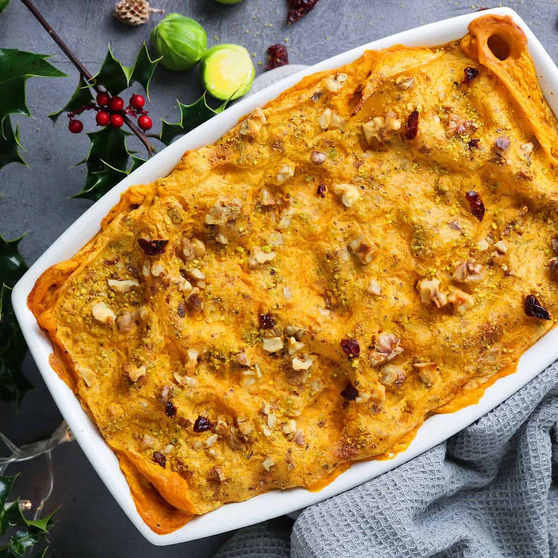 Butternut Squash Lasagna with Brussels and Cranberries