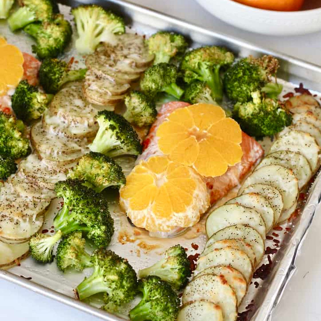 One Pan Citrus Glazed Salmon, Broccoli, & Potatoes