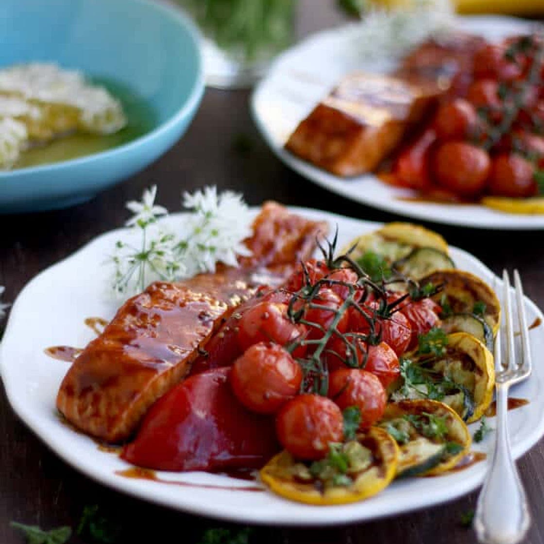 Honey Glazed Salmon with Summer Veggies