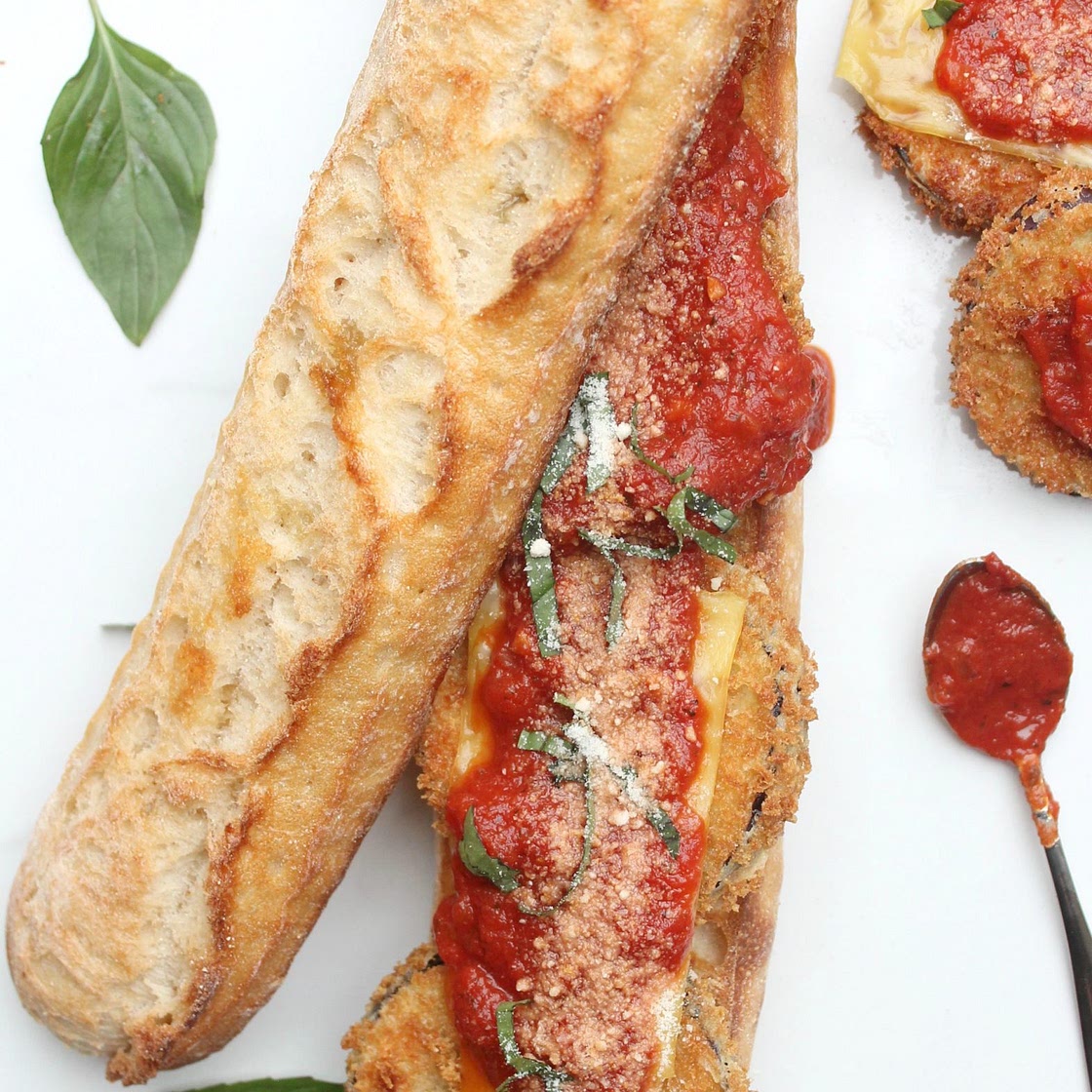 Vegan Eggplant Parmesan Sub Sandwiches