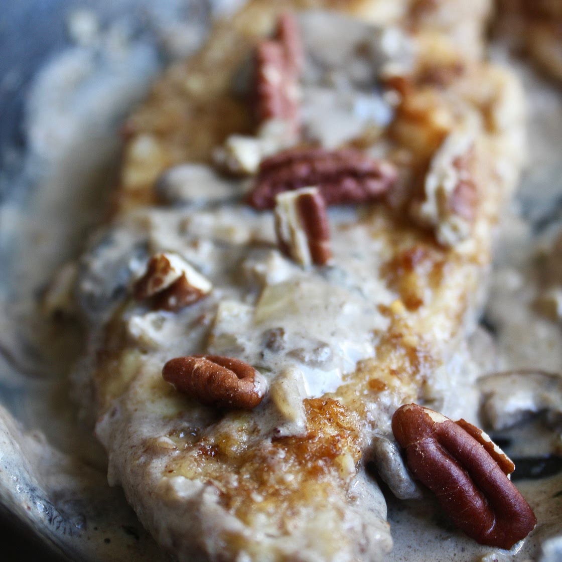 Pecan Crusted Chicken with Mushroom Cream Sauce