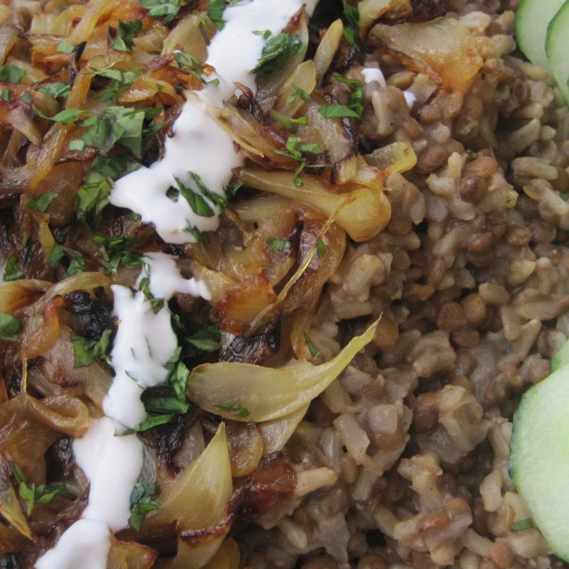 Lebanese Lentil/Rice Pilaf With Blackened Onions