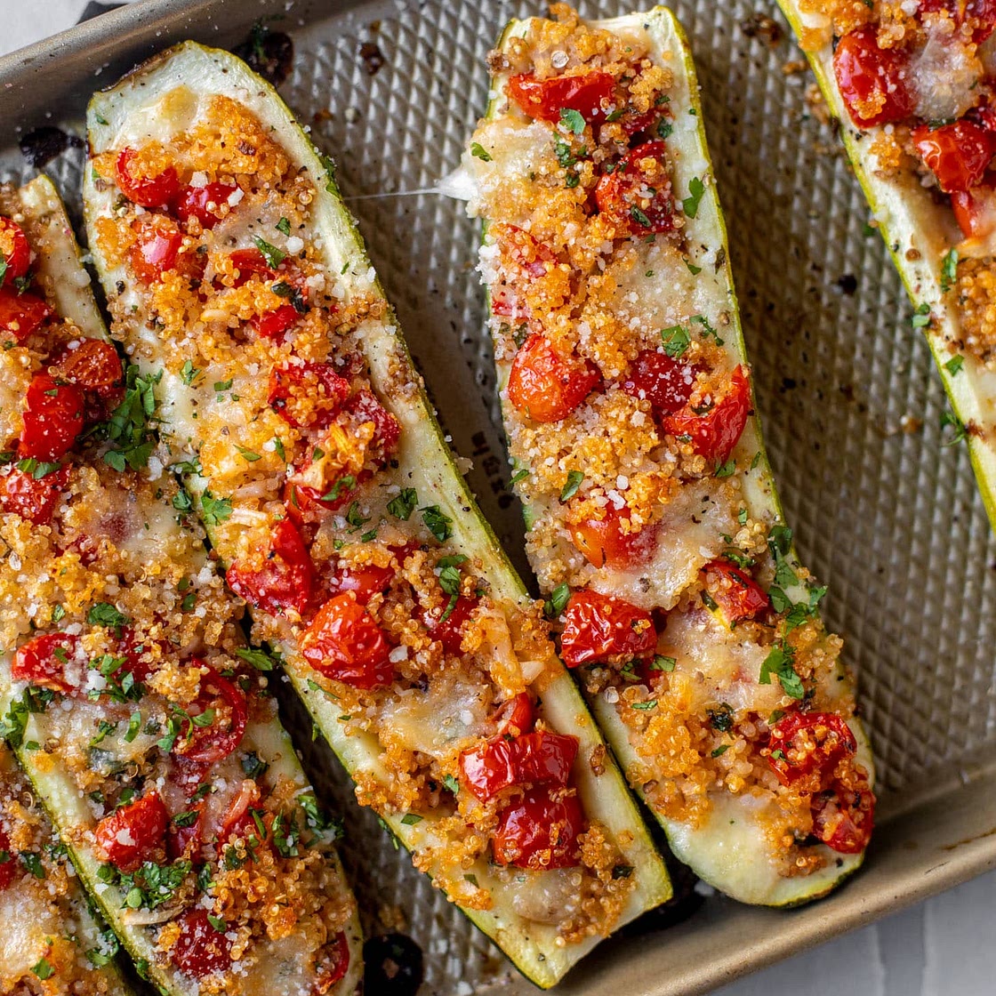 Bruschetta Quinoa Zucchini Boats