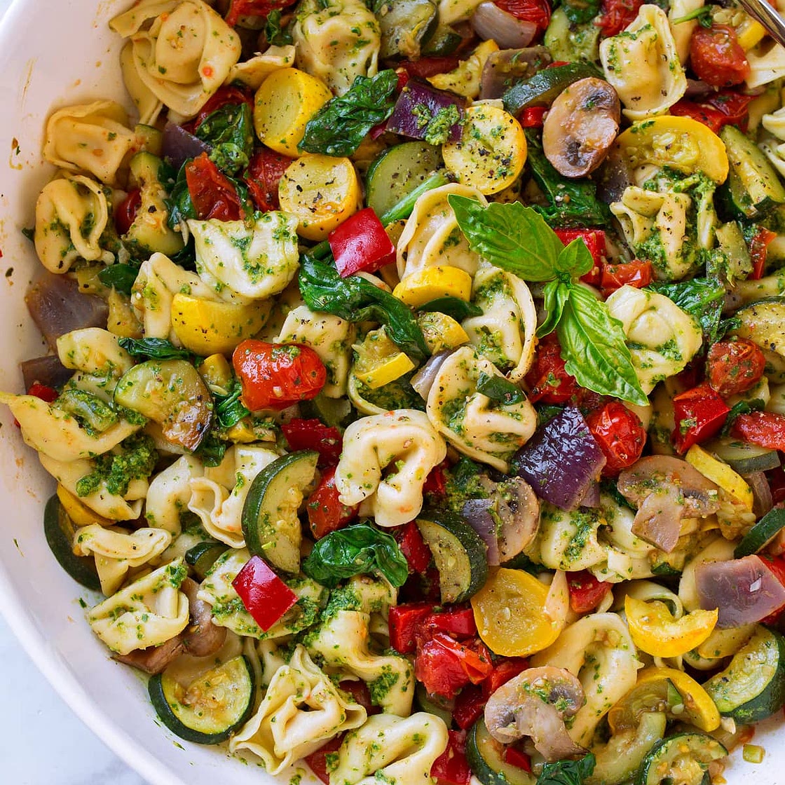 Tortellini with Pesto and Roasted Veggies