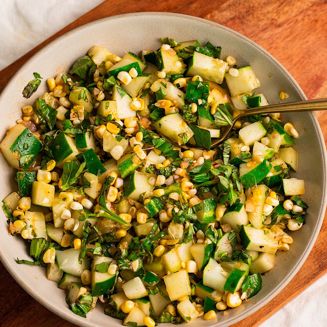 Summer Corn and Cucumber Salad with basil