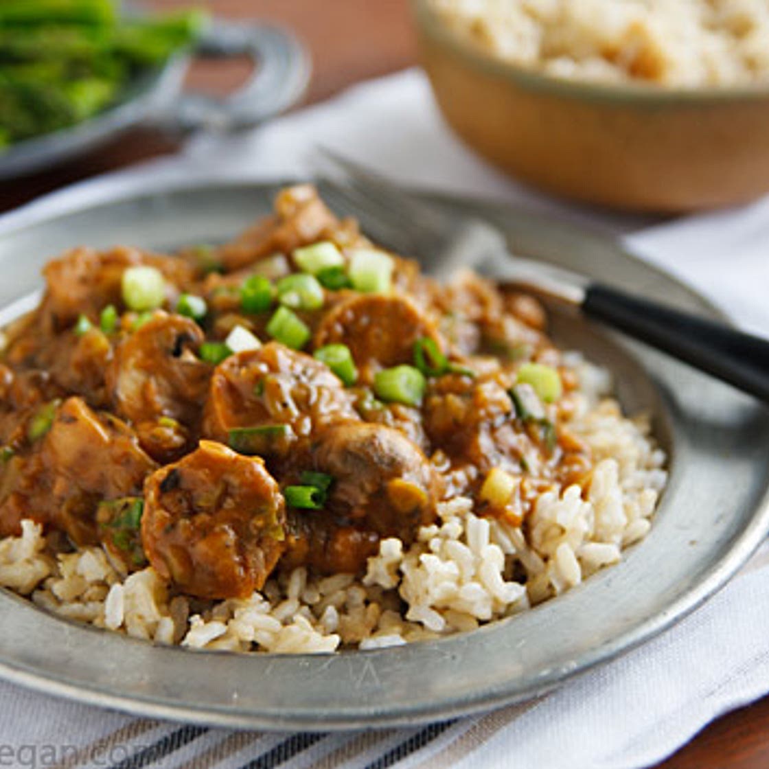 Vegan Sausage and Mushroom Etoufee