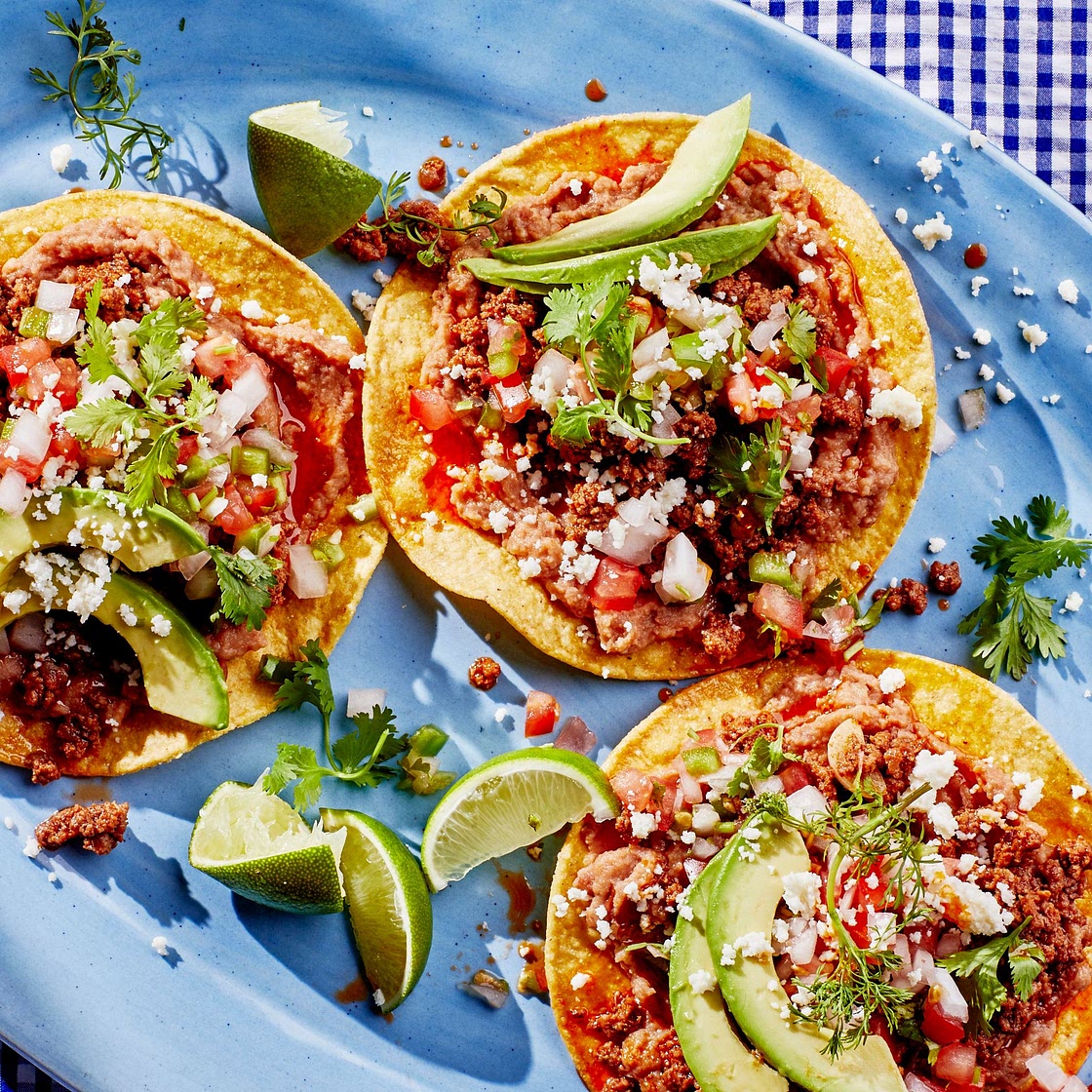Spiced Beef and Refried Bean Tostadas