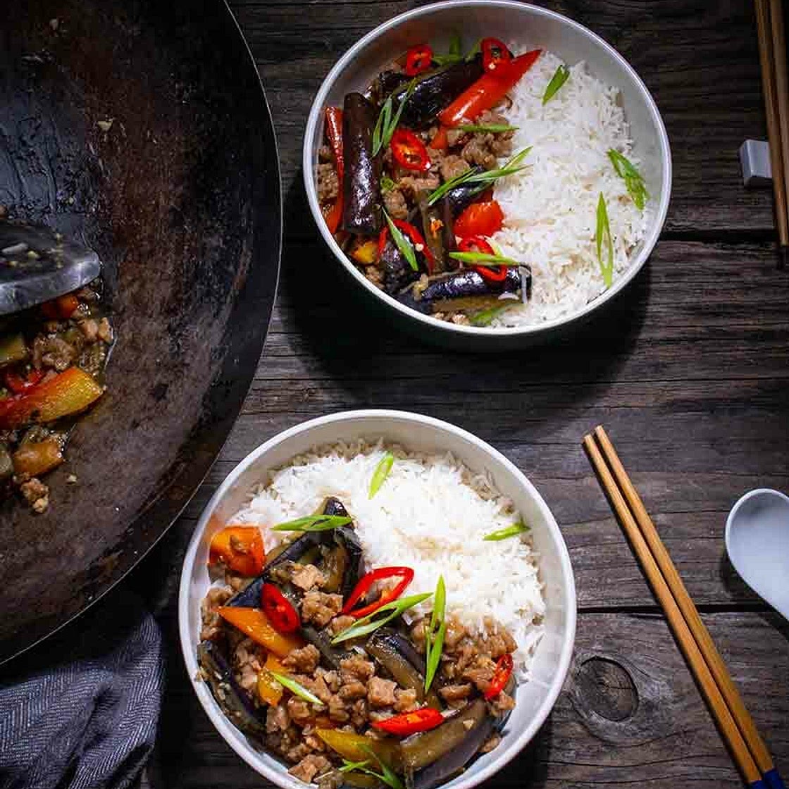 Chinese Eggplant Stir-Fry with TVP
