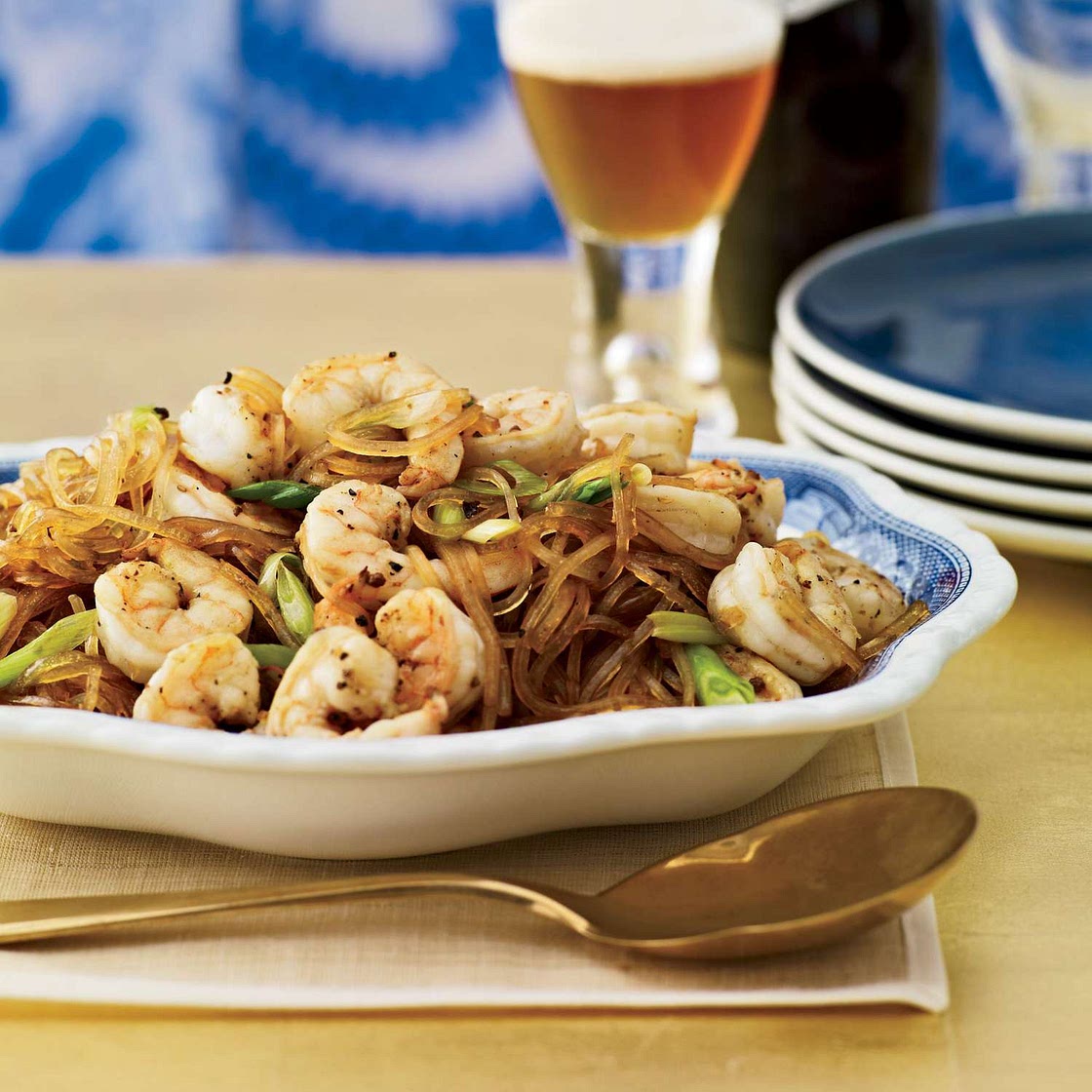 Pan-Seared Sichuan Shrimp with Mung Bean Noodles