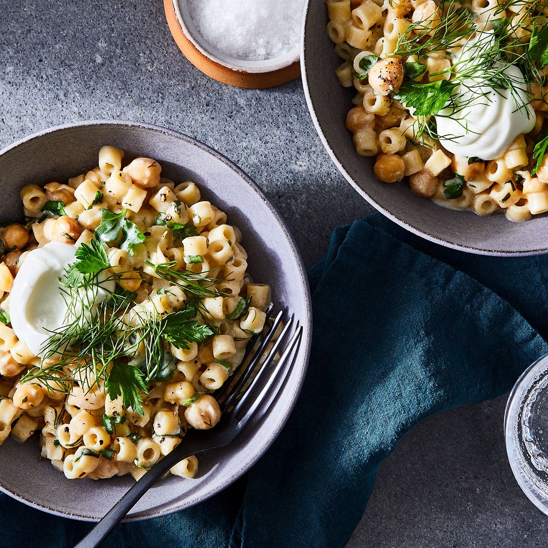 Ditalini With Tender Herbs, Chickpeas & Yogurt